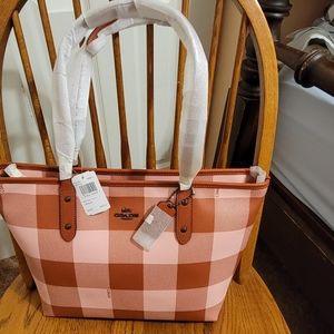 NWT Coach purse tote pink Buffalo check